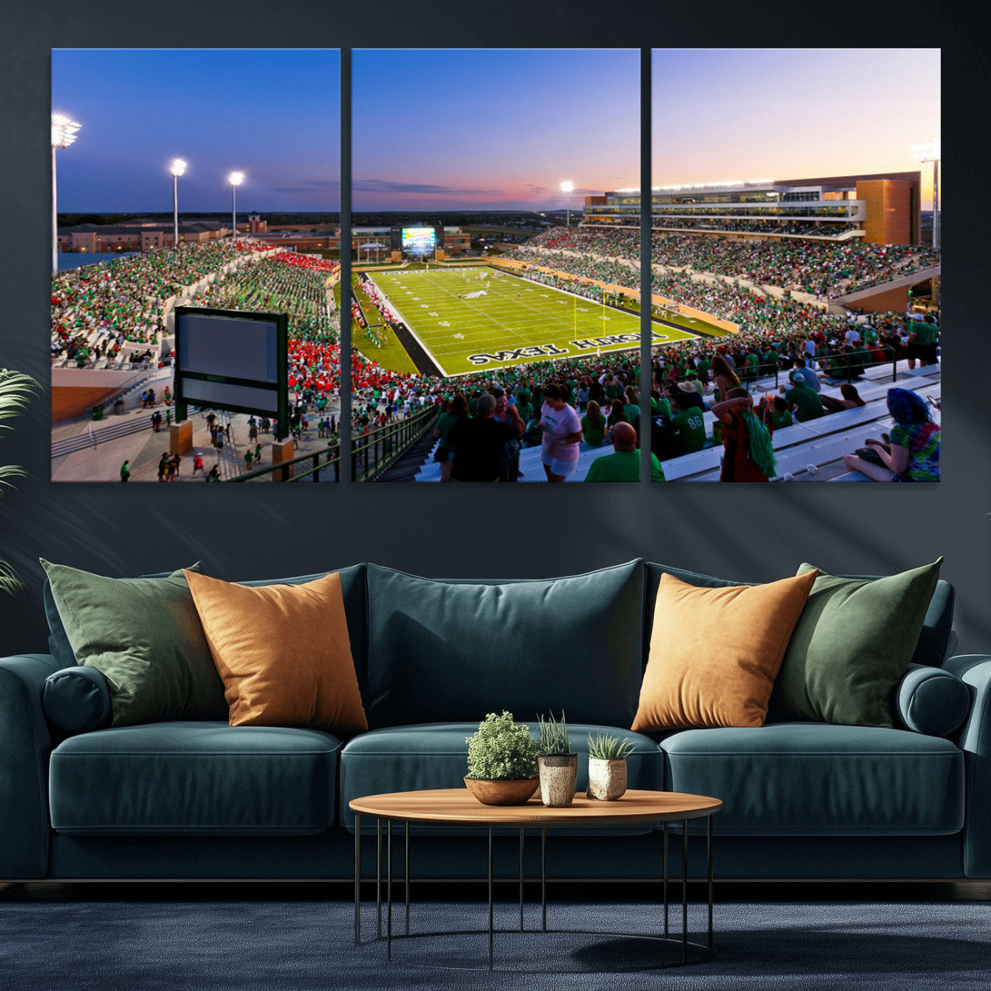 MGV-CV-60X30-3P - University of North Texas Mean Green Football Team Print - Denton DATCU Stadium Wall Art Canvas