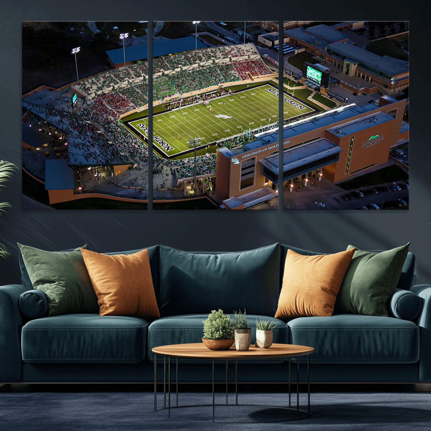 MGV-CV-60X30-3P - University of North Texas Mean Green Football Artwork, Football Team Print - Denton DATCU Stadium