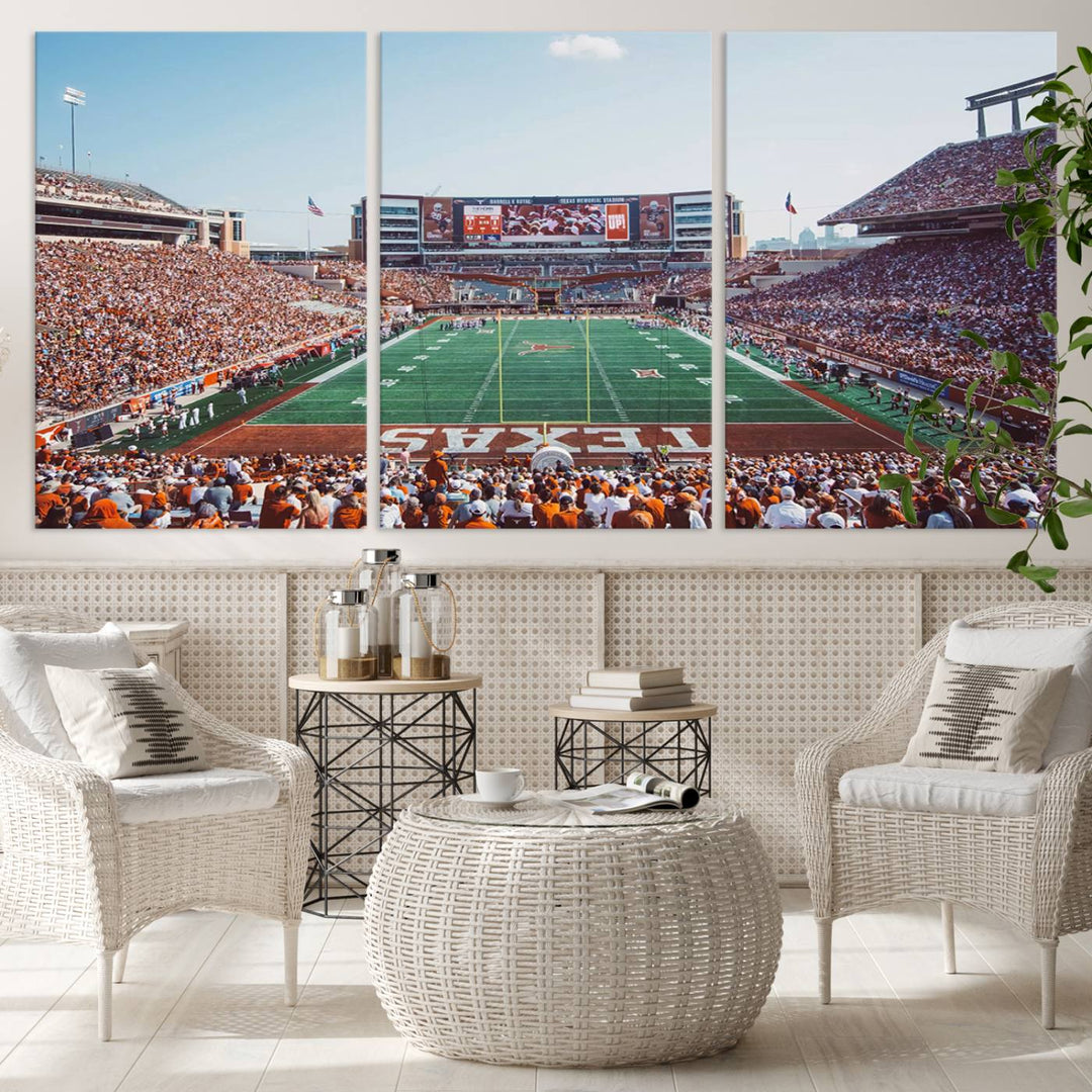 University of Texas Longhorns Football Team Print - Austin Darrell K Royal-Texas Memorial Stadium at Campbell-Williams Field Wall Art Canvas Print