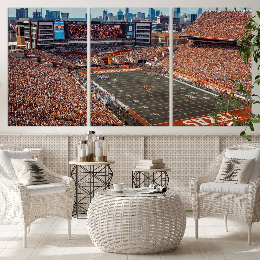 University of Texas Longhorns Football Team Print - Austin Darrell K Royal-Texas Memorial Stadium Wall Art Canvas Print