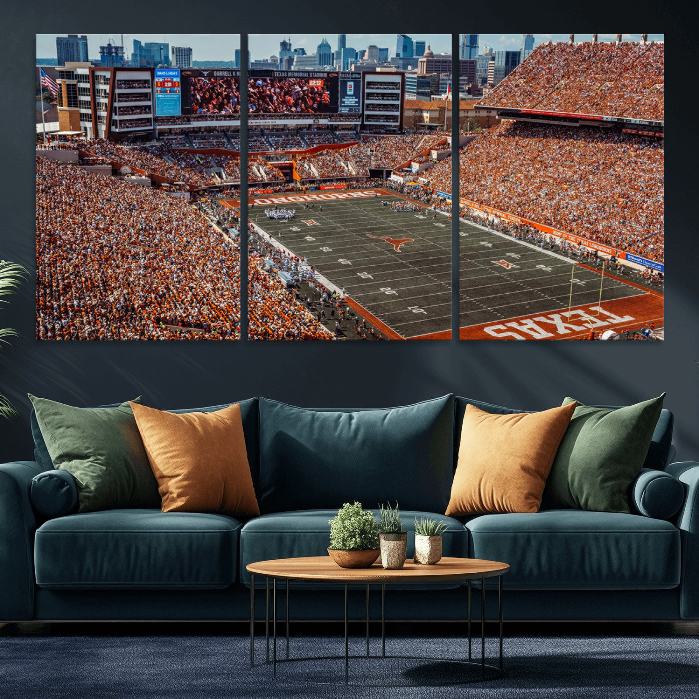 MGV-CV-60X30-3P - University of Texas Longhorns Football Team Print - Austin Darrell K Royal-Texas Memorial Stadium