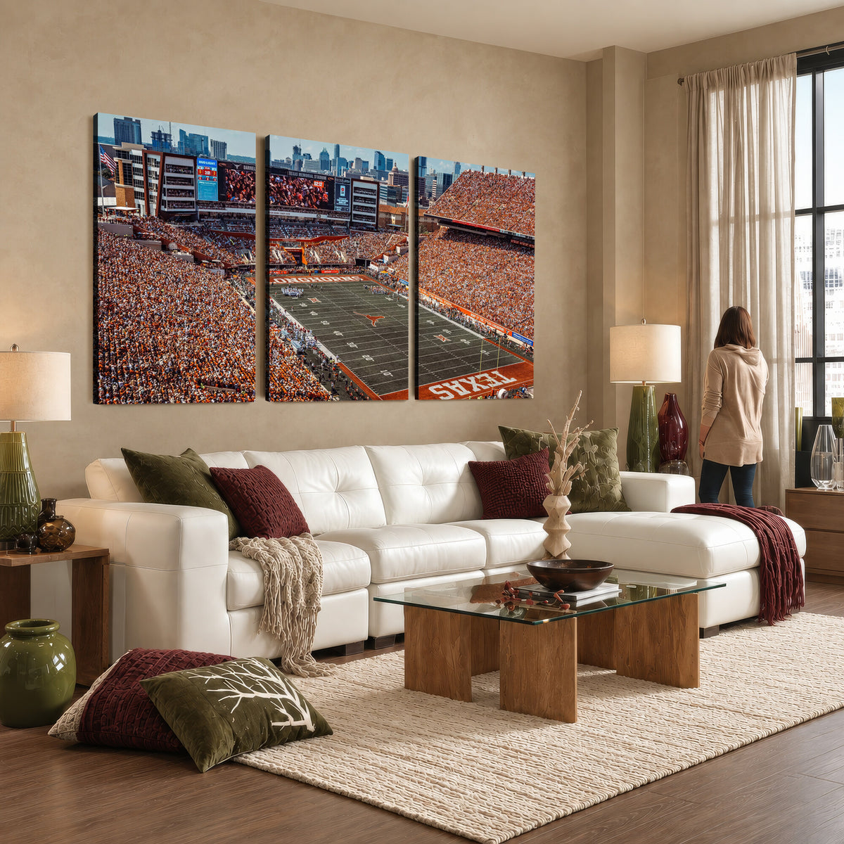 92103-MGV-CV-36X24 - University of Texas Longhorns Football Team Print - Austin Darrell K Royal-Texas Memorial Stadium
