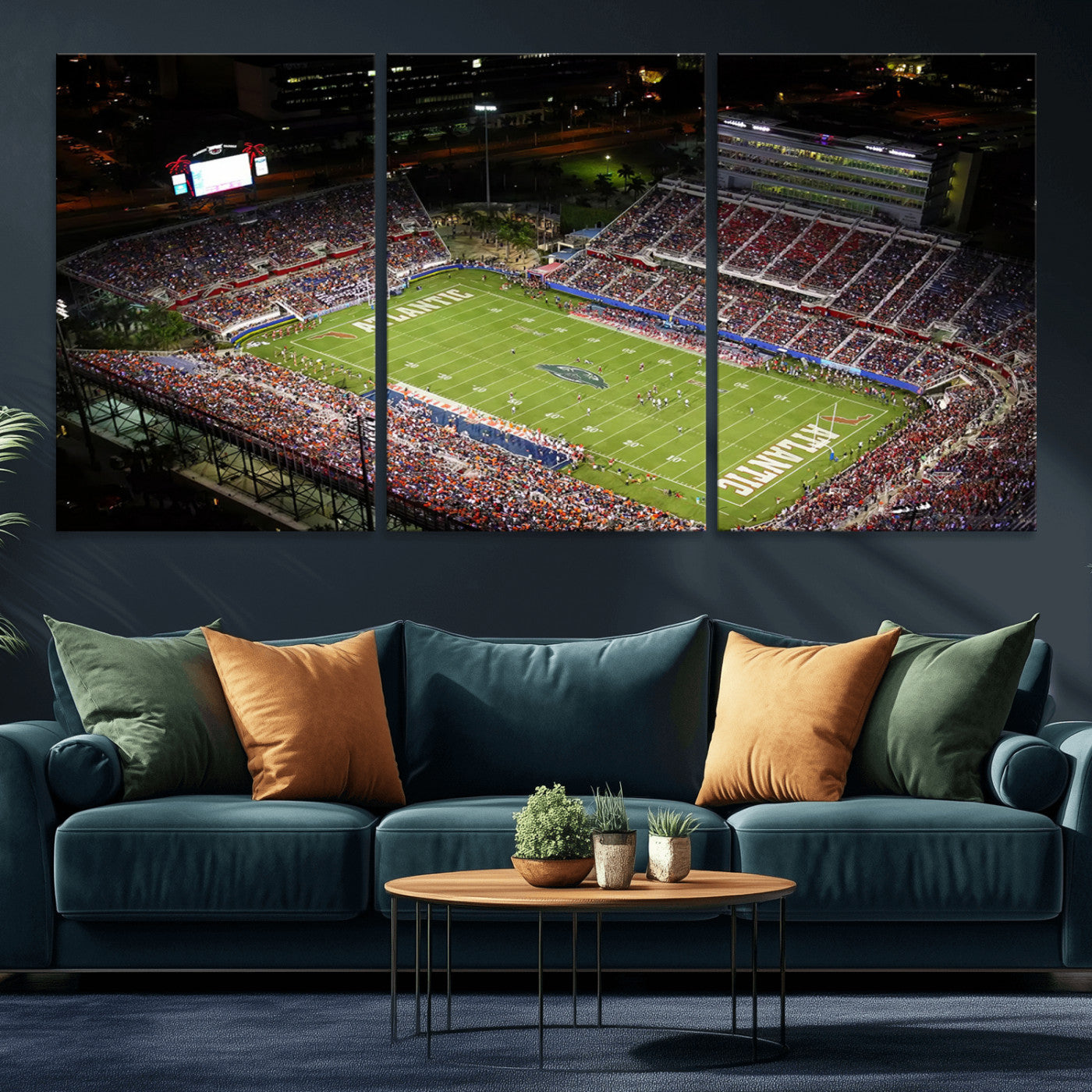 MGV-CV-60X30-3P - Florida Atlantic University Owls Canvas Print, Football Team Print - Boca Raton FAU Stadium Wall Art