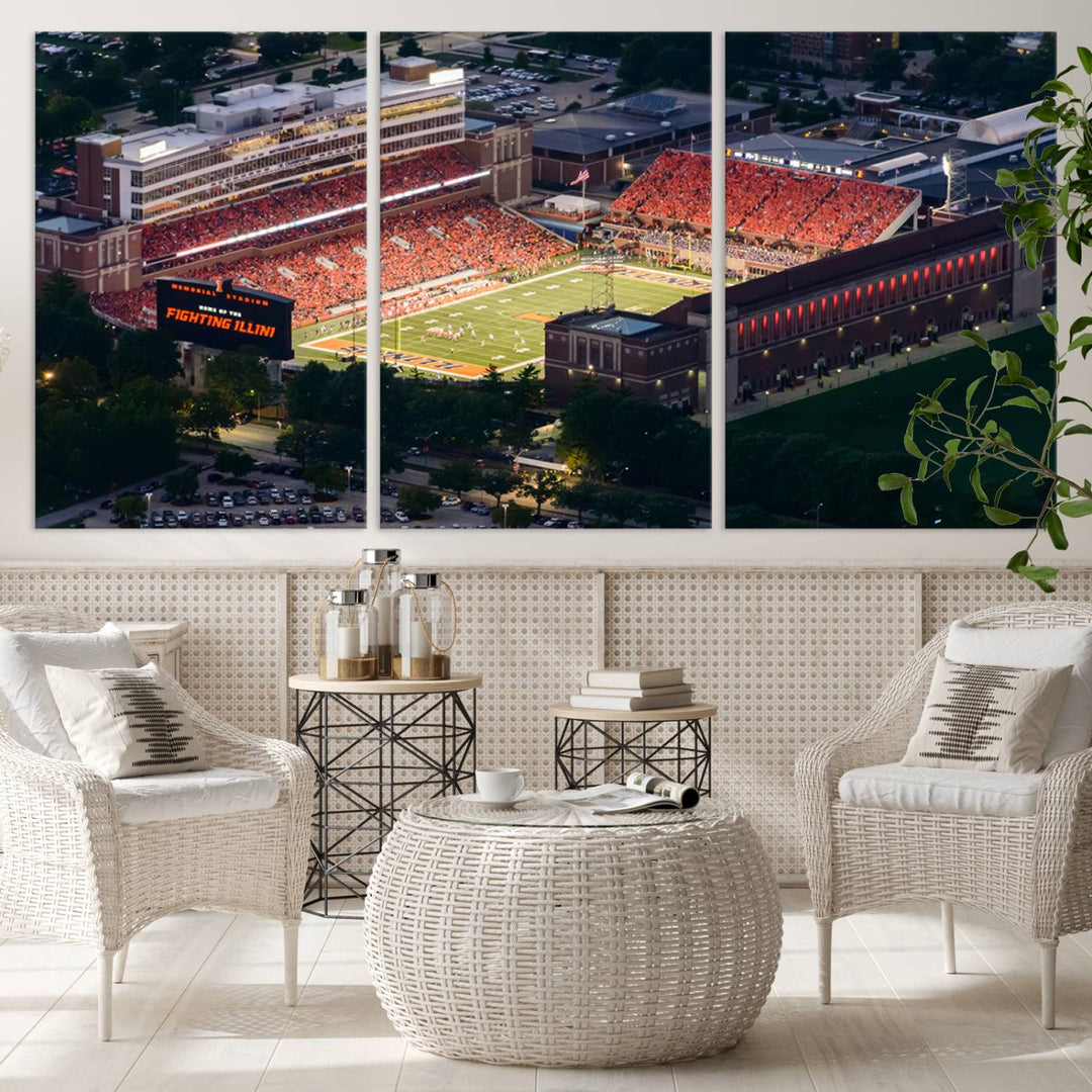 University of Illinois Fighting Illini Football Team Print - Champaign Illinois Memorial Stadium Wall Art Canvas Print