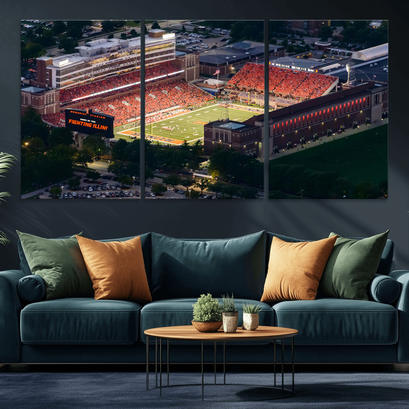 MGV-CV-60X30-3P - University of Illinois Fighting Illini Football Team Print - Champaign Illinois Memorial Stadium