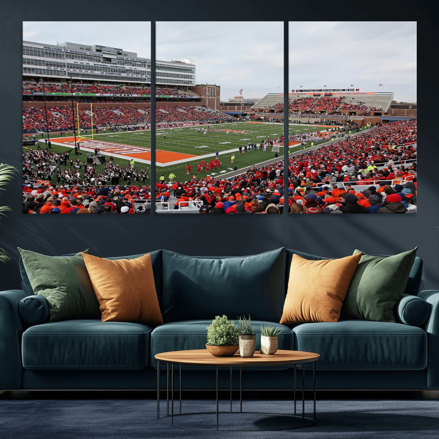 MGV-CV-60X30-3P - University of Illinois Fighting Illini Football Team Print - Champaign Illinois Memorial Stadium