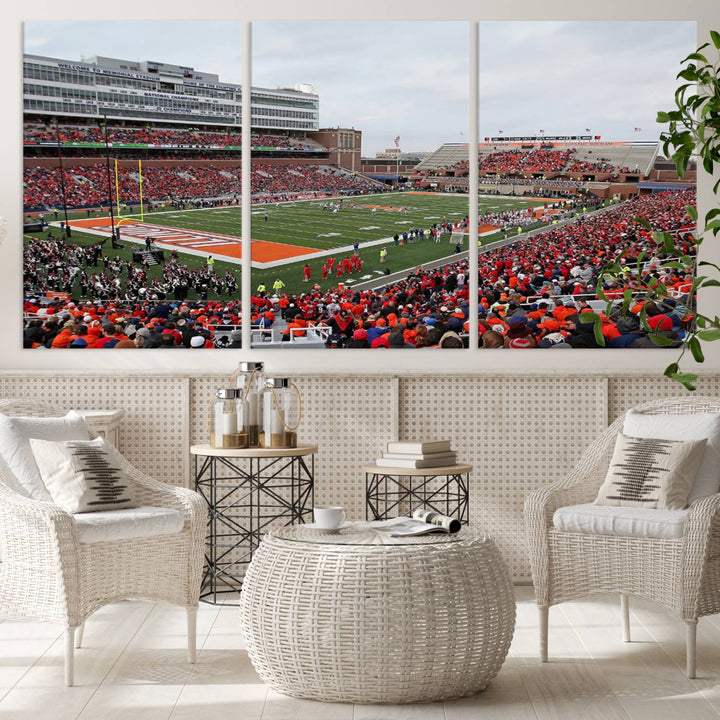 University of Illinois Fighting Illini Football Team Print - Champaign Illinois Memorial Stadium Wall Art Canvas Print