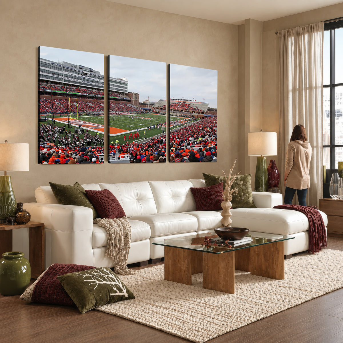 86851-MGV-CV-36X24 - University of Illinois Fighting Illini Football Team Print - Champaign Illinois Memorial Stadium
