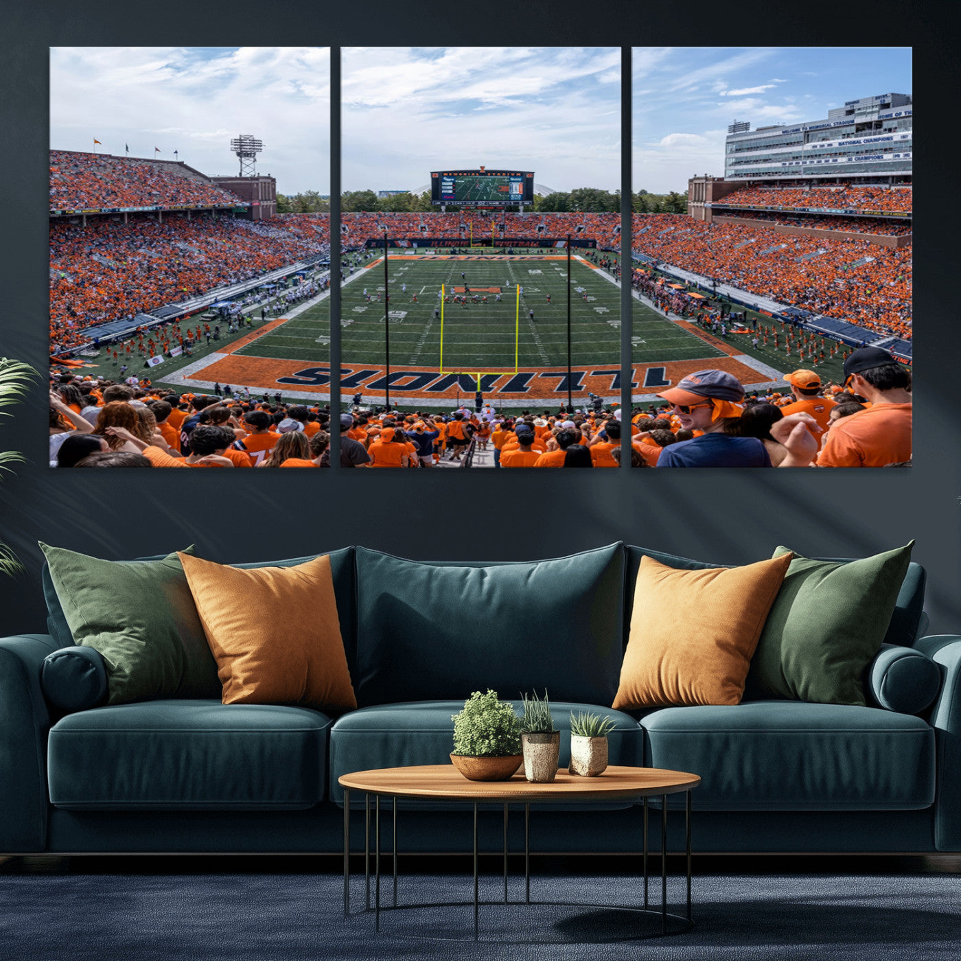 MGV-CV-60X30-3P - University of Illinois Fighting Illini Football Team Print Canvas - Champaign Illinois Memorial