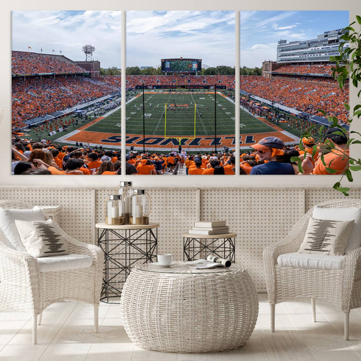 University of Illinois Fighting Illini Football Team Print - Champaign Illinois Memorial Stadium Wall Art Canvas Print