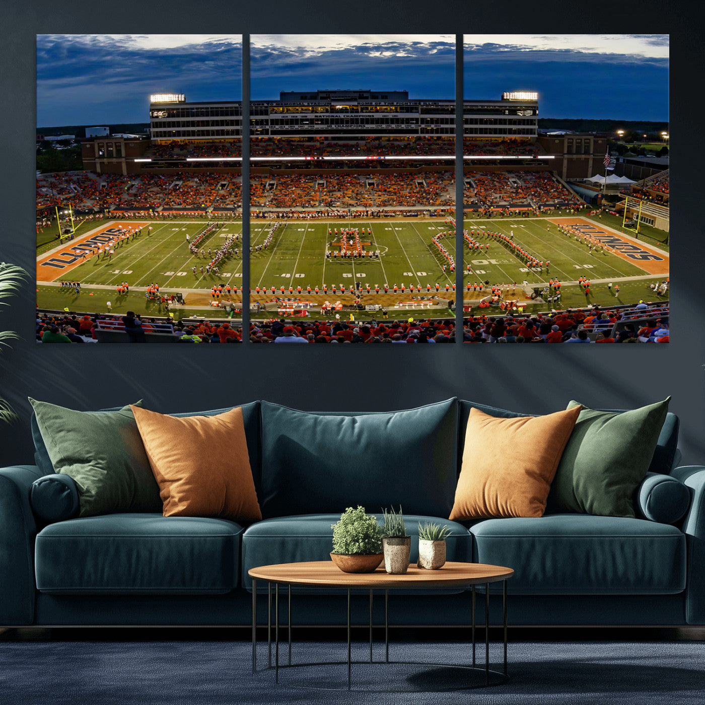MGV-CV-60X30-3P - University of Illinois Fighting Illini Football Team Print - Champaign Illinois Memorial Stadium