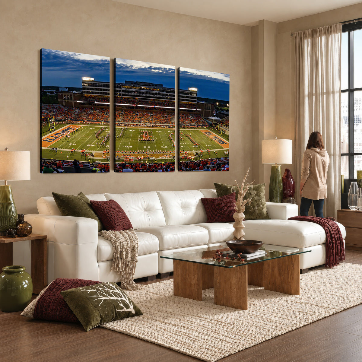 44513-MGV-CV-36X24 - University of Illinois Fighting Illini Football Team Print - Champaign Illinois Memorial Stadium