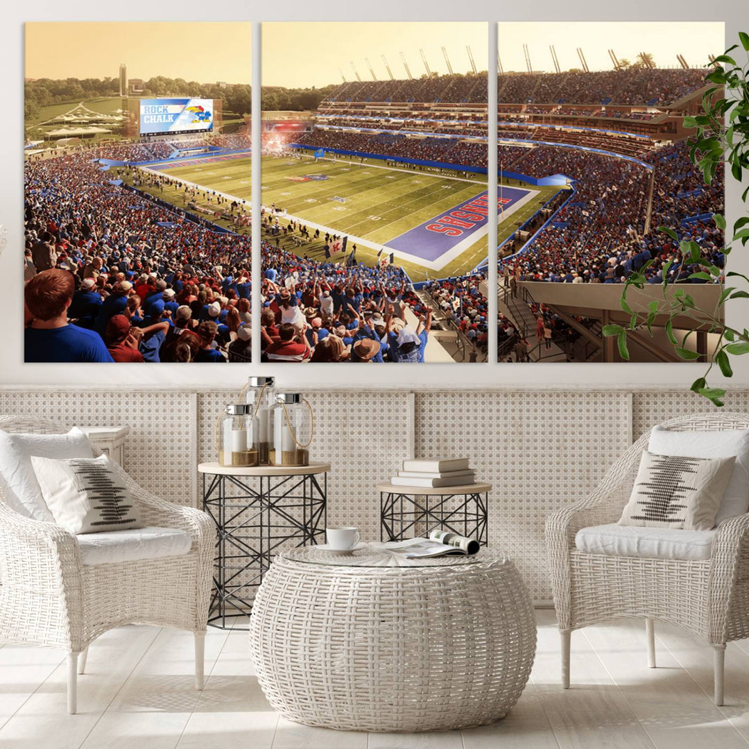 University of Kansas Jayhawks Football Team Print - Lawrence Kansas Memorial Stadium Wall Art Canvas Print