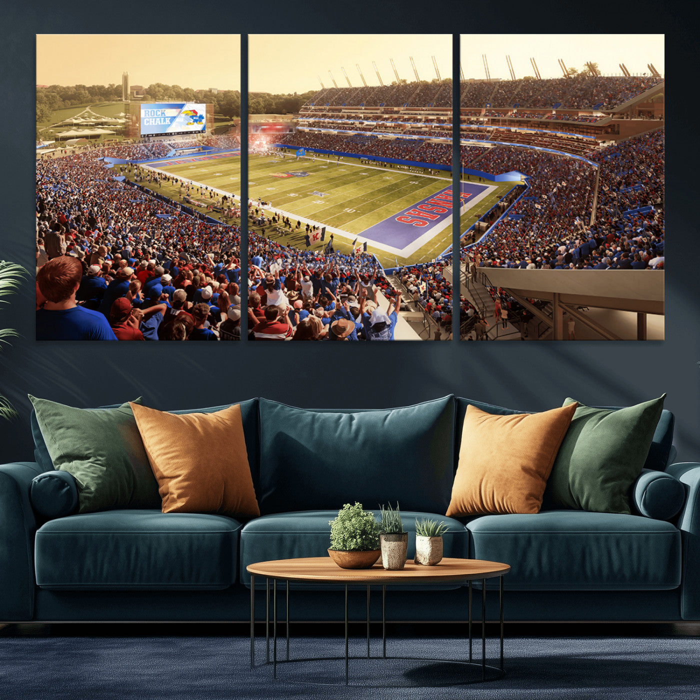 MGV-CV-60X30-3P - University of Kansas Jayhawks Football Team Print - Lawrence Kansas Memorial Stadium Wall Art Canvas