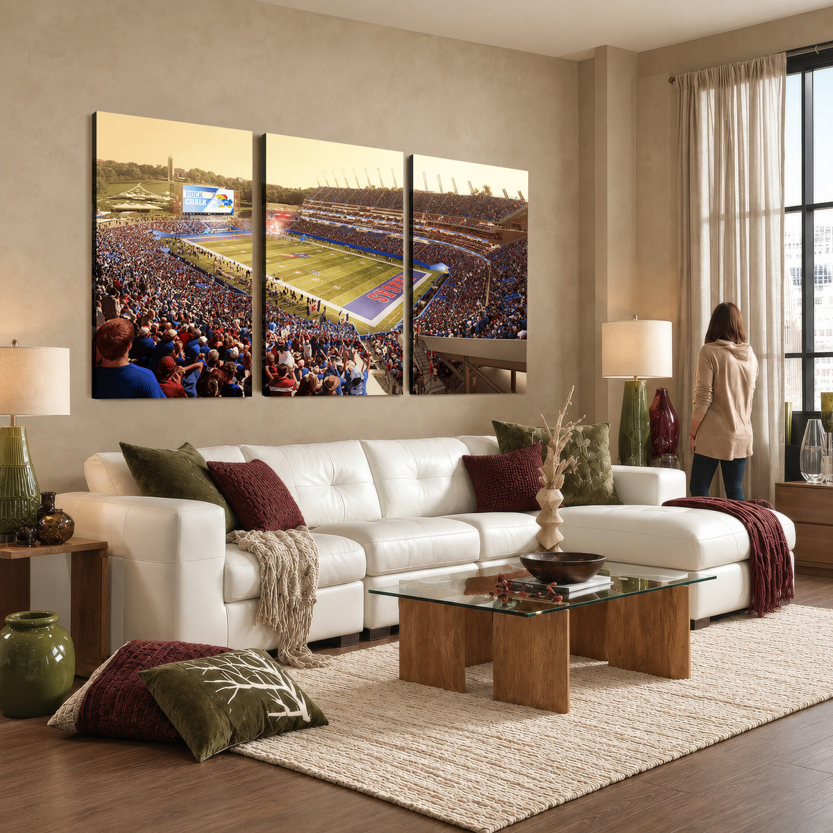 71731-MGV-CV-36X24 - University of Kansas Jayhawks Football Team Print - Lawrence Kansas Memorial Stadium Wall Art Canvas