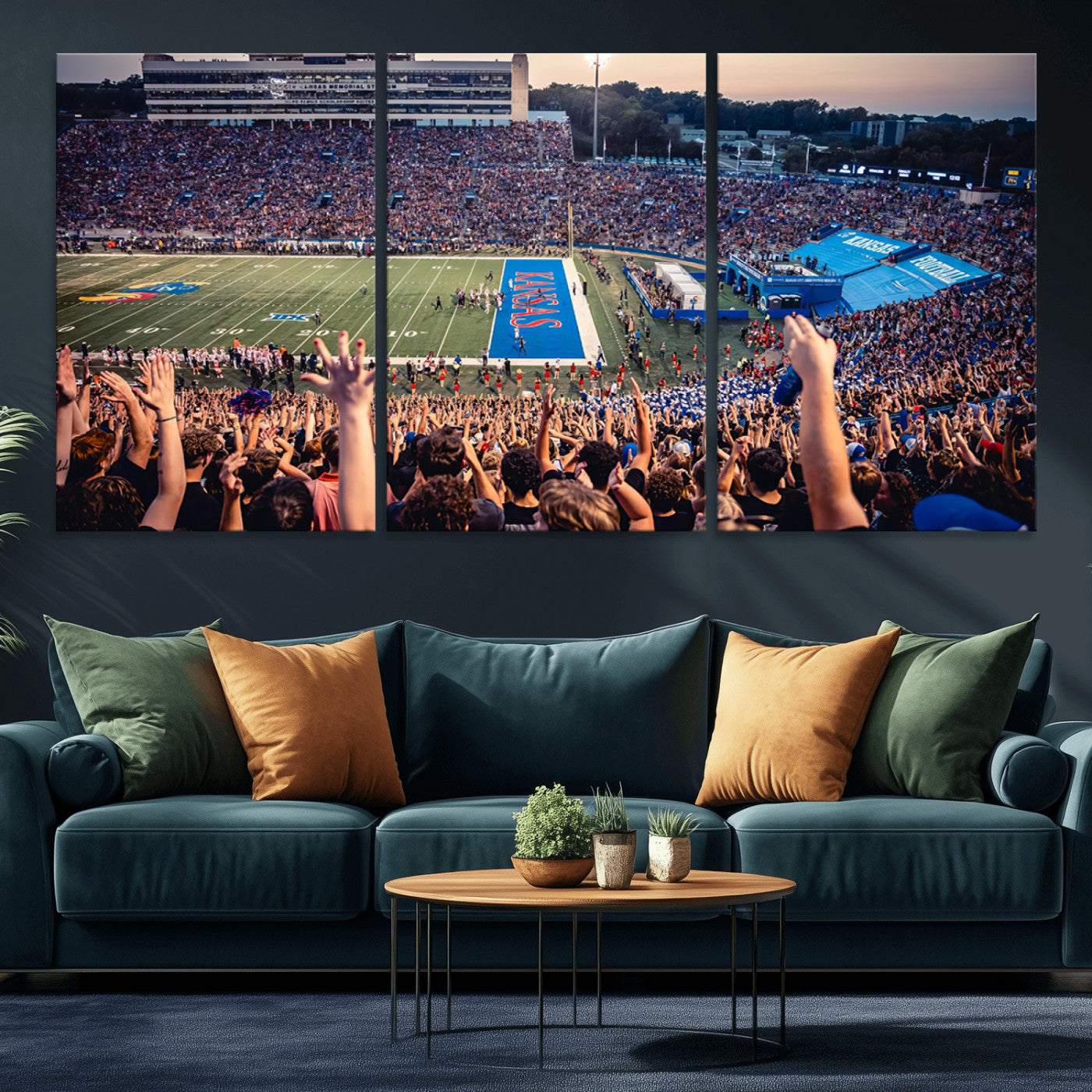 MGV-CV-60X30-3P - University of Kansas Jayhawks Football Team Art Print - Lawrence Kansas Memorial Stadium Wall Art