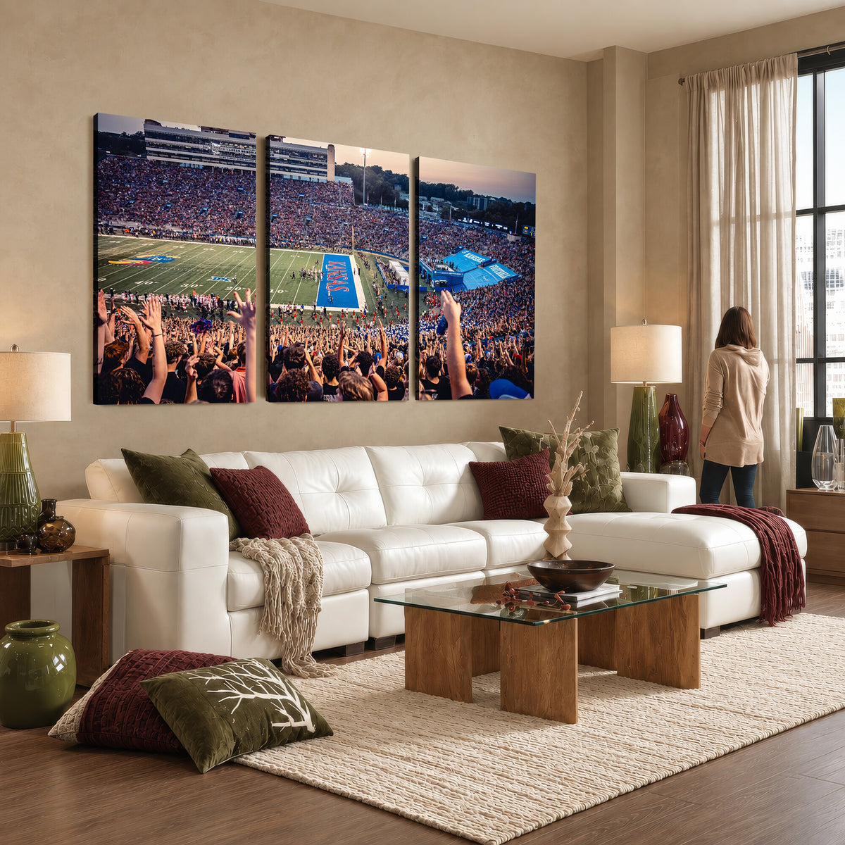 40169-MGV-CV-36X24 - University of Kansas Jayhawks Football Team Art Print - Lawrence Kansas Memorial Stadium Wall Art