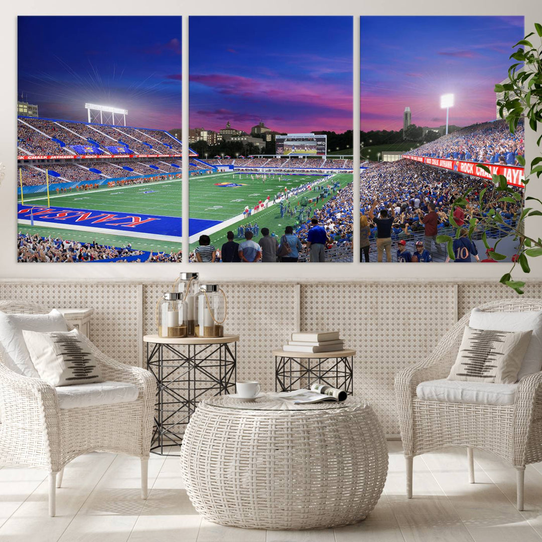 University of Kansas Jayhawks Football Team Print - Lawrence Kansas Memorial Stadium Wall Art Canvas Print