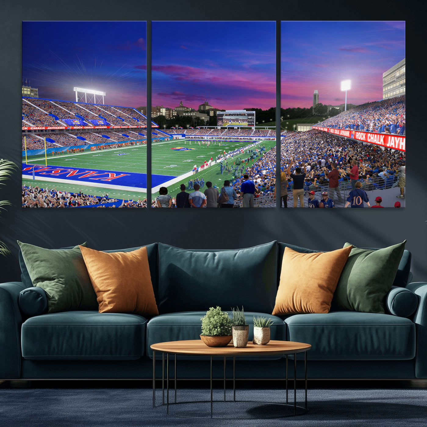 MGV-CV-60X30-3P - University of Kansas Jayhawks Football Team Print Canvas- Lawrence Kansas Memorial Stadium Wall Art