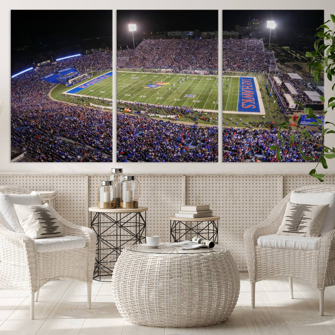 University of Kansas Jayhawks Football Team Print - Lawrence Kansas Memorial Stadium Wall Art Canvas Print