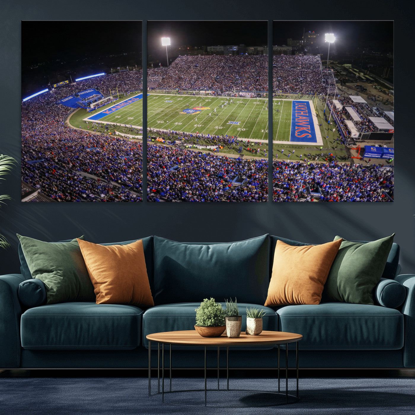 MGV-CV-60X30-3P - University of Kansas Jayhawks Football Team Print - Lawrence Kansas Memorial Stadium Wall Art Canvas