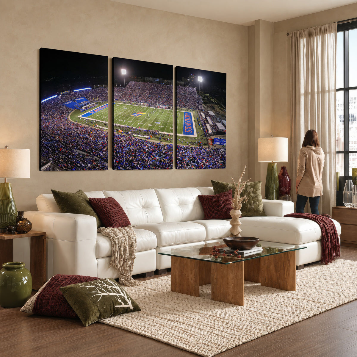 69760-MGV-CV-36X24 - University of Kansas Jayhawks Football Team Print - Lawrence Kansas Memorial Stadium Wall Art Canvas