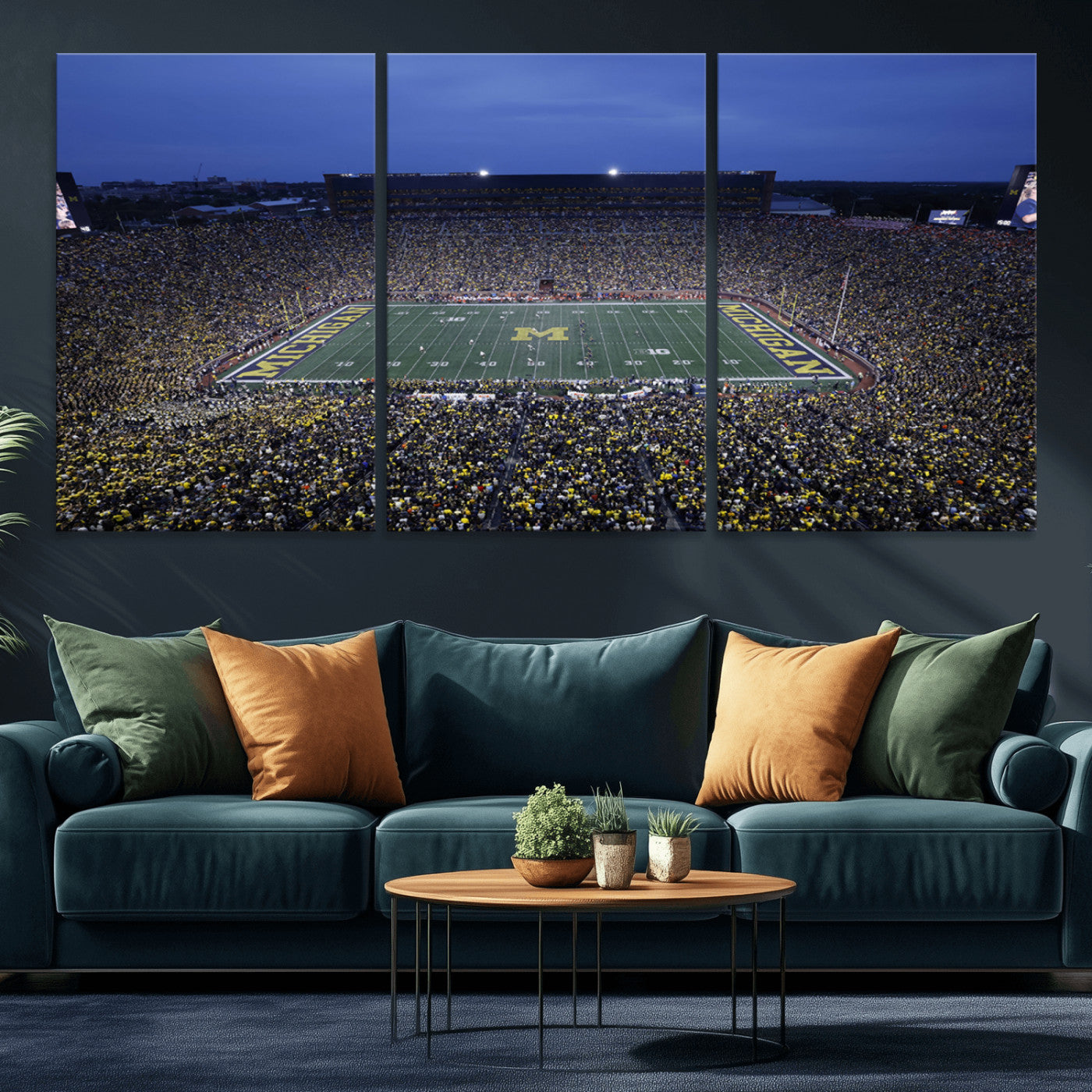 MGV-CV-60X30-3P - University of Michigan Wolverines Football Team Print - Ann Arbor Michigan Stadium Wall Art Canvas