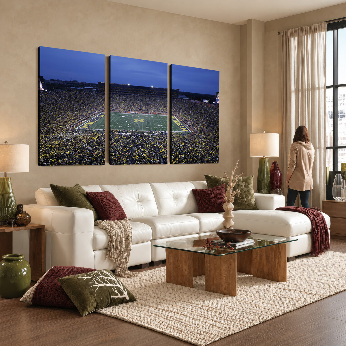 34202-MGV-CV-36X24 - University of Michigan Wolverines Football Team Print - Ann Arbor Michigan Stadium Wall Art Canvas