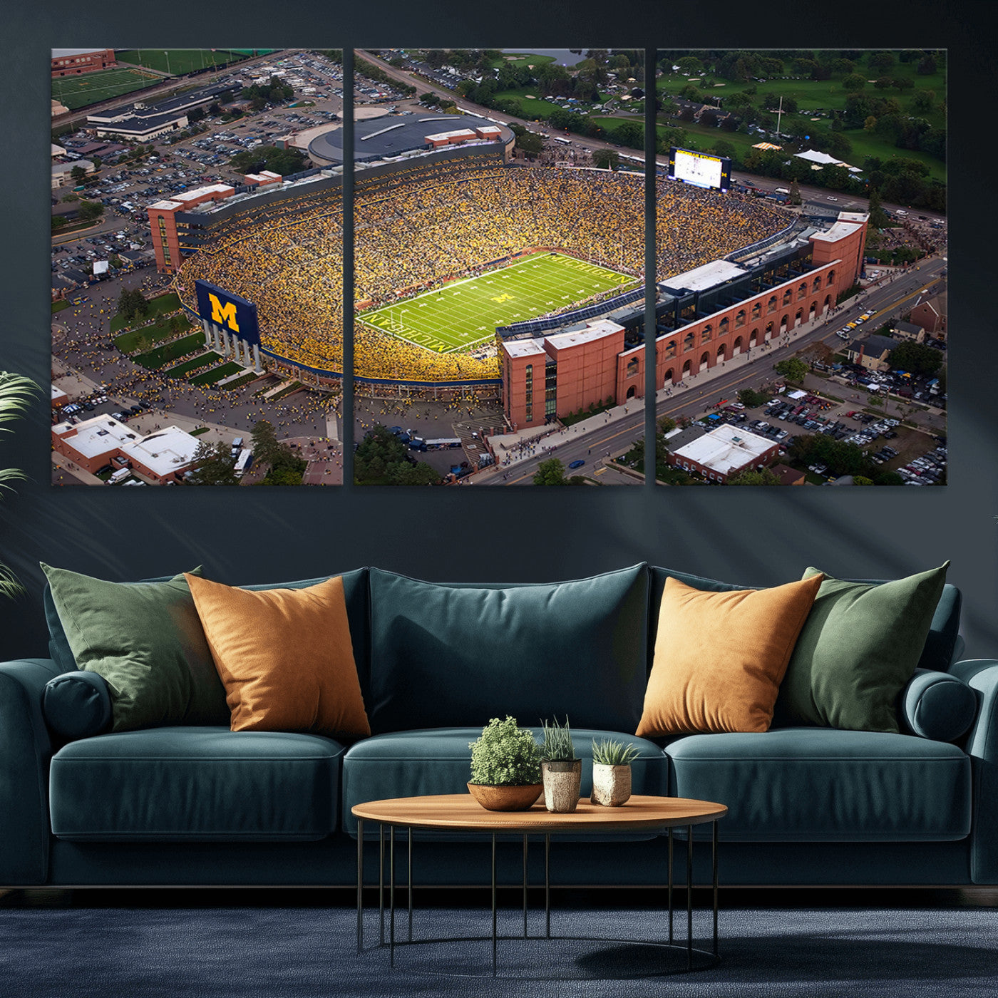 MGV-CV-60X30-3P - University of Michigan Wolverines Football Team Print - Ann Arbor Michigan Stadium Wall Art Canvas
