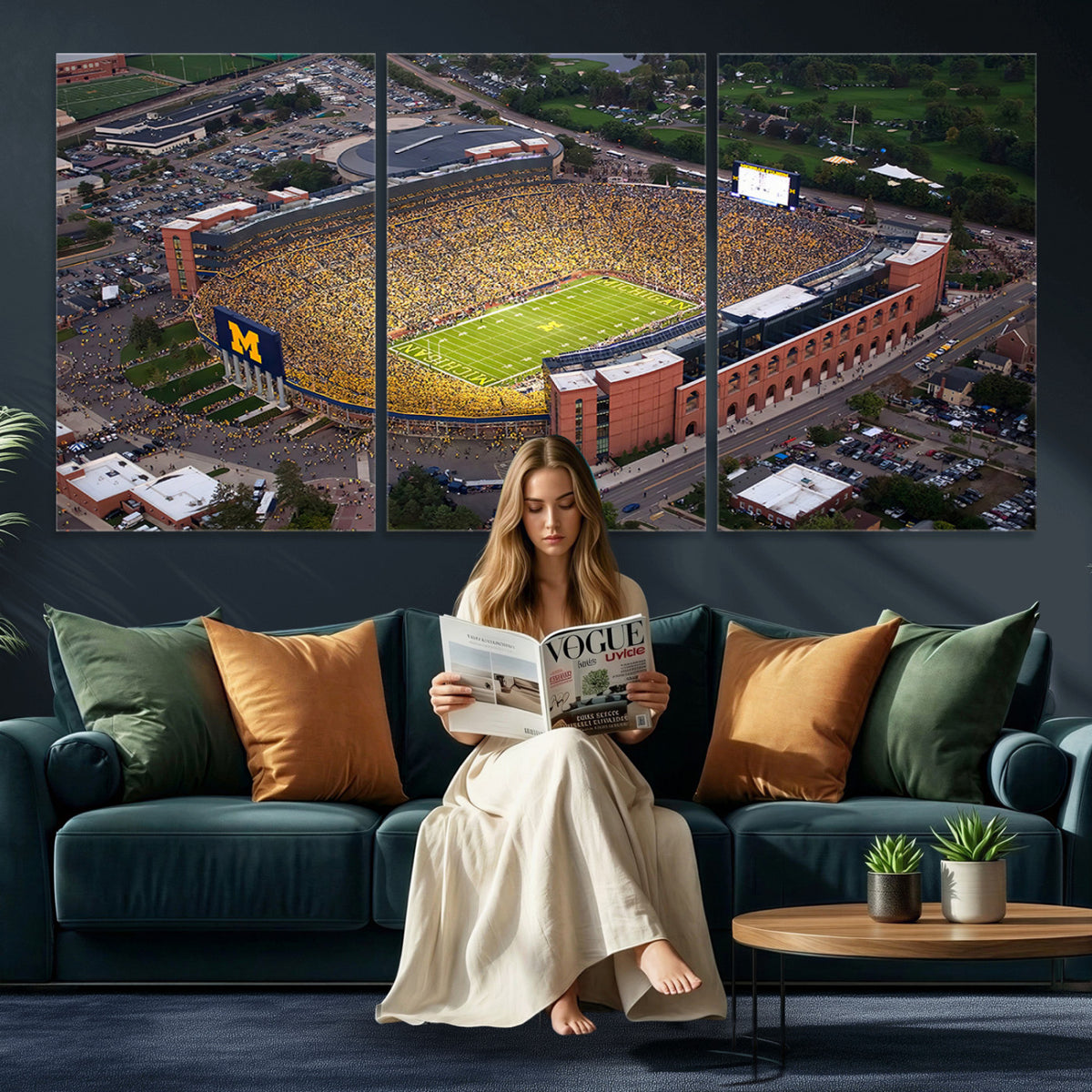 95248-PAN-FL-20X10 - University of Michigan Wolverines Football Team Print - Ann Arbor Michigan Stadium Wall Art Canvas