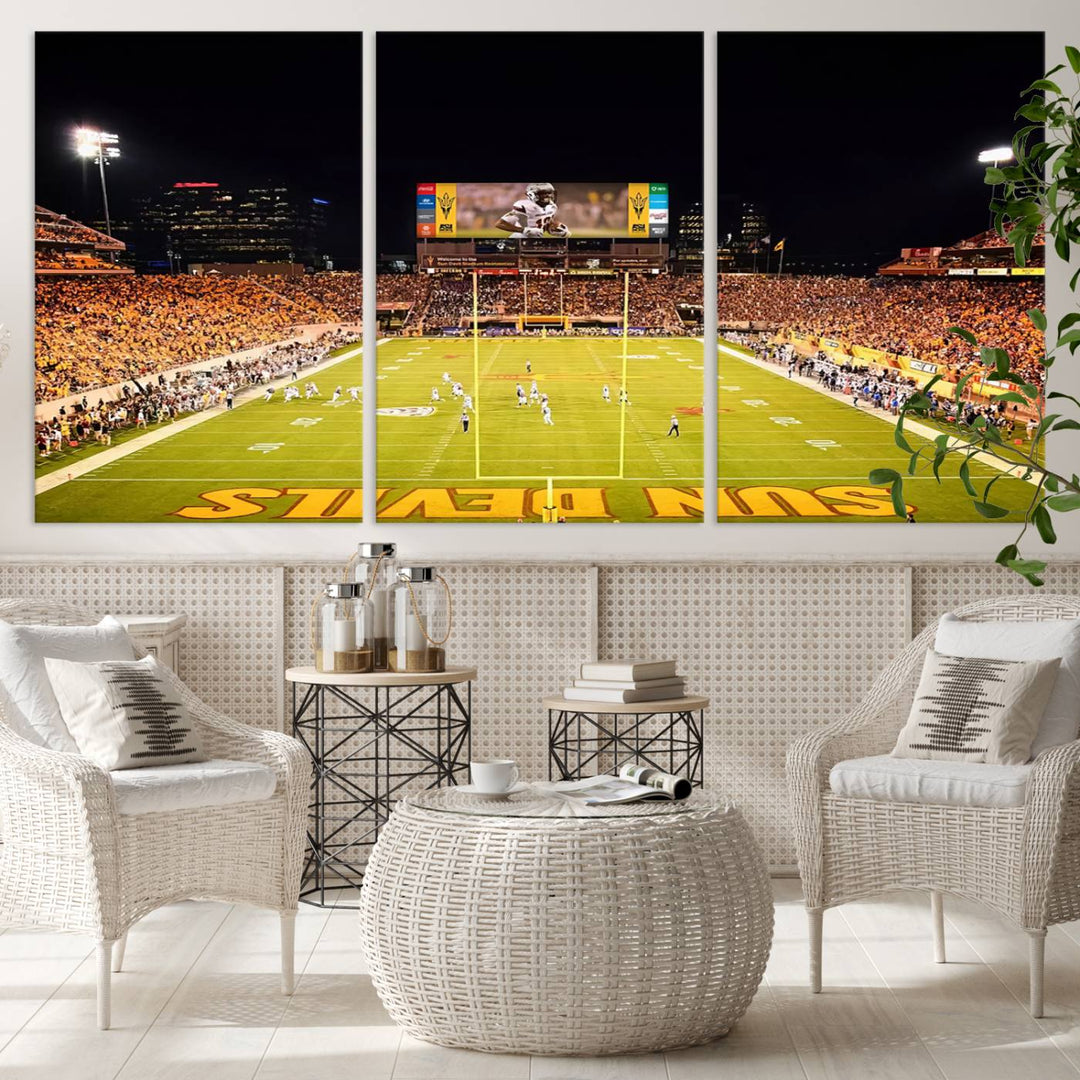 ASU Sun Devils Football Team Print - Phoenix Mountain America Stadium Wall Art Canvas Print