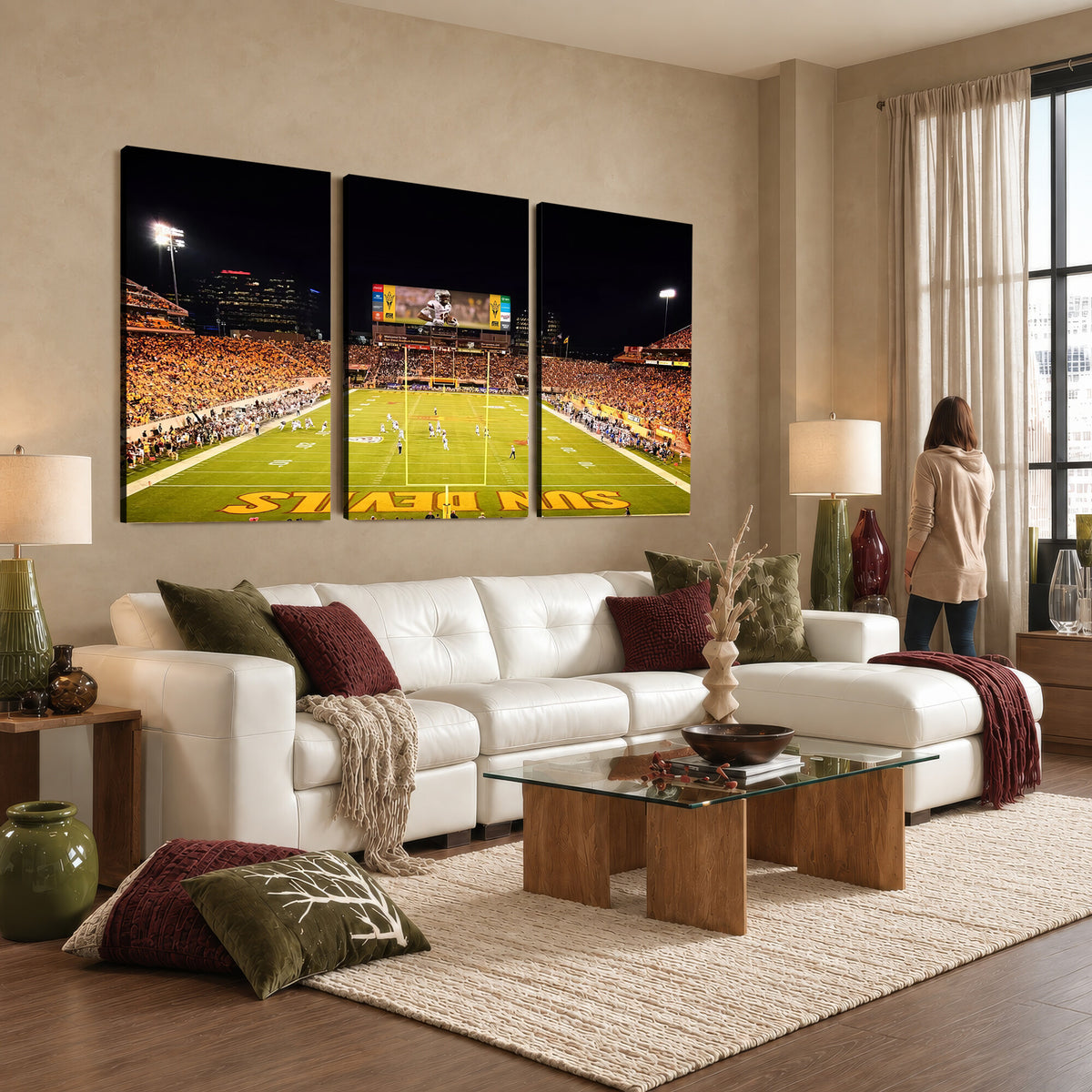 87612-MGV-CV-36X24 - ASU Sun Devils Football Team Print - Phoenix Mountain America Stadium Canvas Print