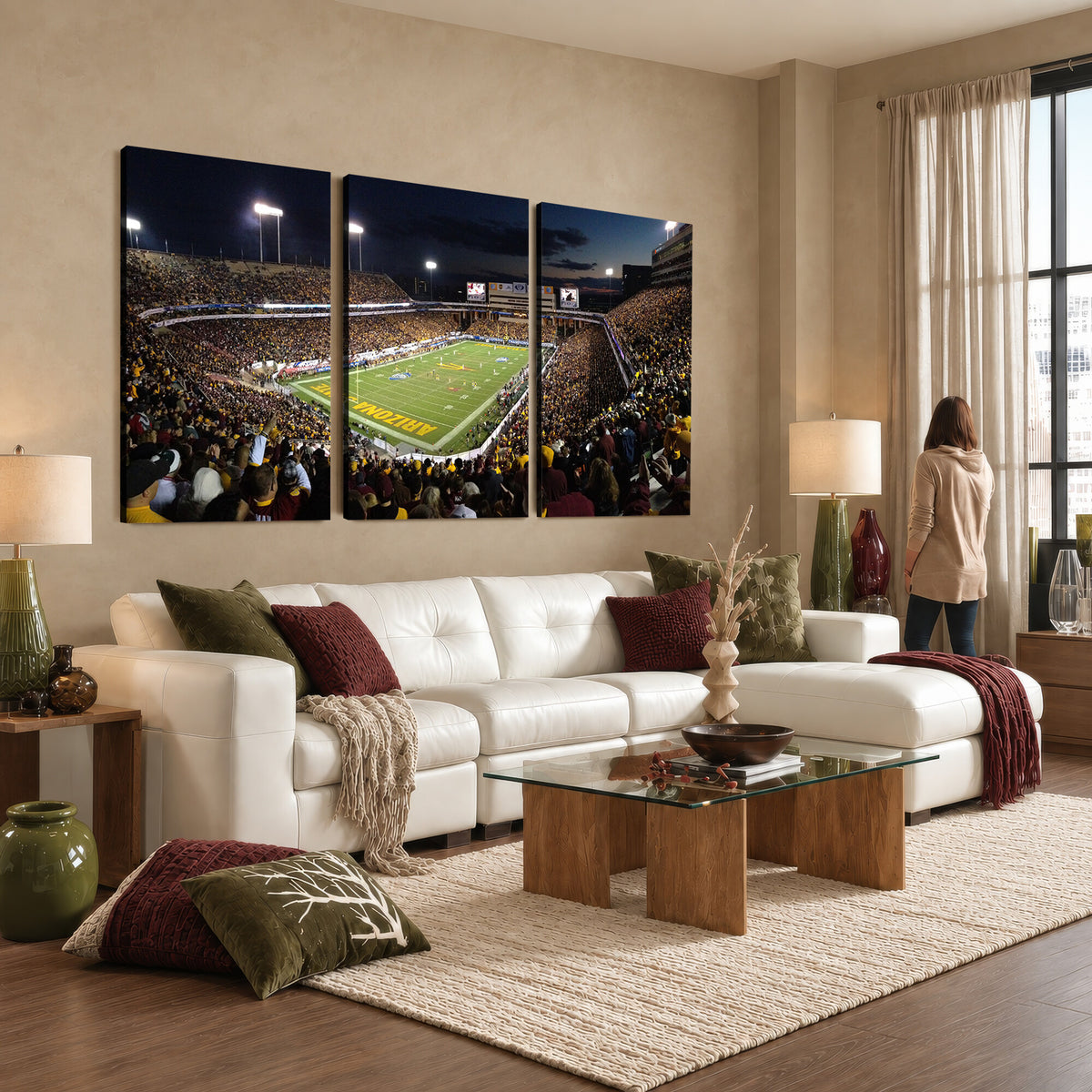 75716-MGV-CV-36X24 - ASU Sun Devils Football Team Print Canvas - Phoenix Mountain America Stadium Wall Art Canvas Print
