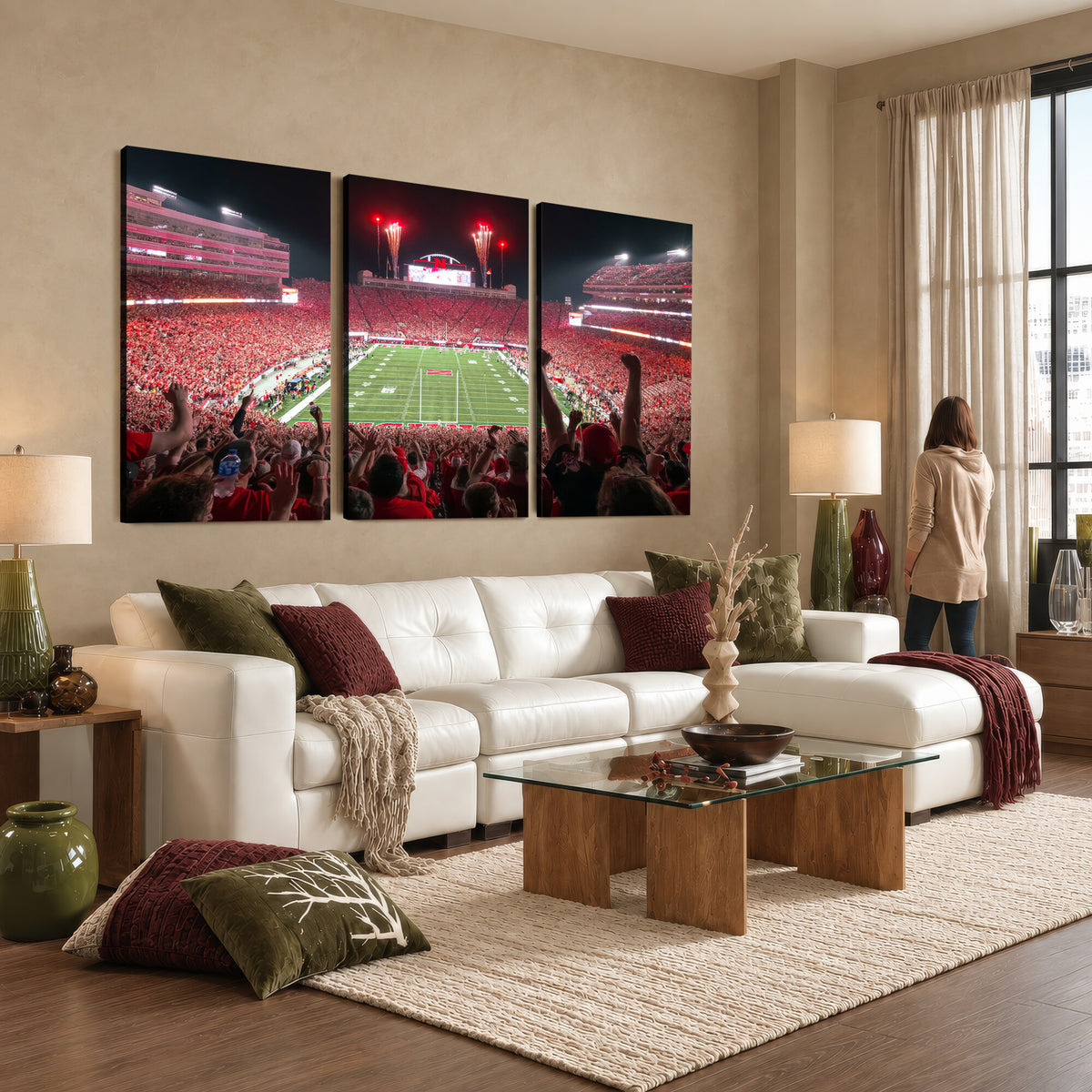 43351-MGV-CV-36X24 - University of Nebraska Cornhuskers Football Team Print - Lincoln Memorial Stadium Wall Art Canvas