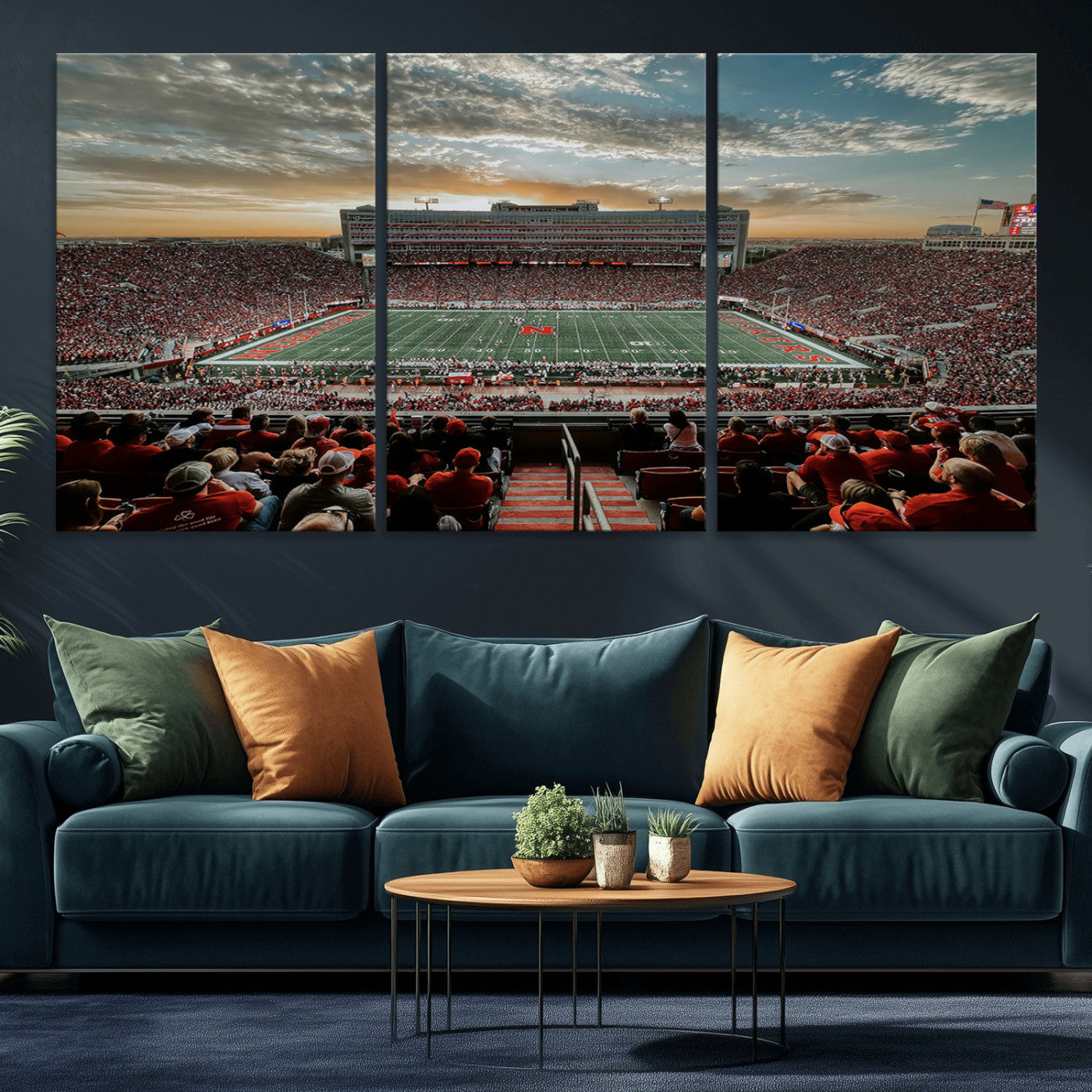 MGV-CV-60X30-3P - University of Nebraska Cornhuskers Football Team Print - Lincoln Memorial Stadium Art Canvas Print
