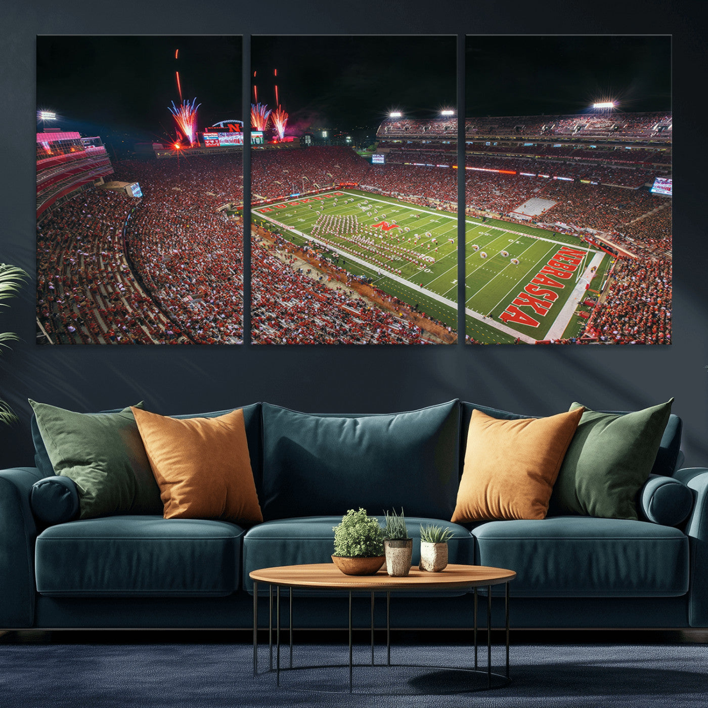 MGV-CV-60X30-3P - University of Nebraska Cornhuskers Football Team Print - Lincoln Memorial Stadium Wall Art Canvas