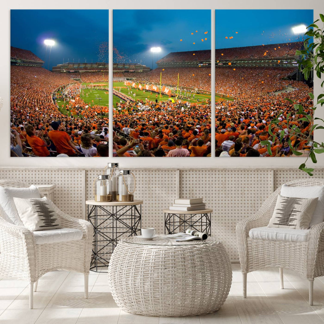 Clemson University Tigers Football Team Print - Clemson Memorial Stadium Wall Art Canvas Print