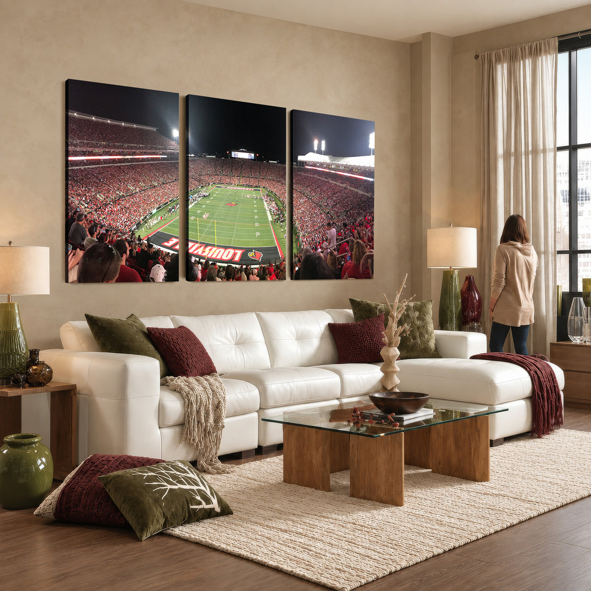 51251-MGV-CV-36X24 - University of Louisville Cardinals Football Team Print - Louisville Cardinal Stadium Wall Art Canvas