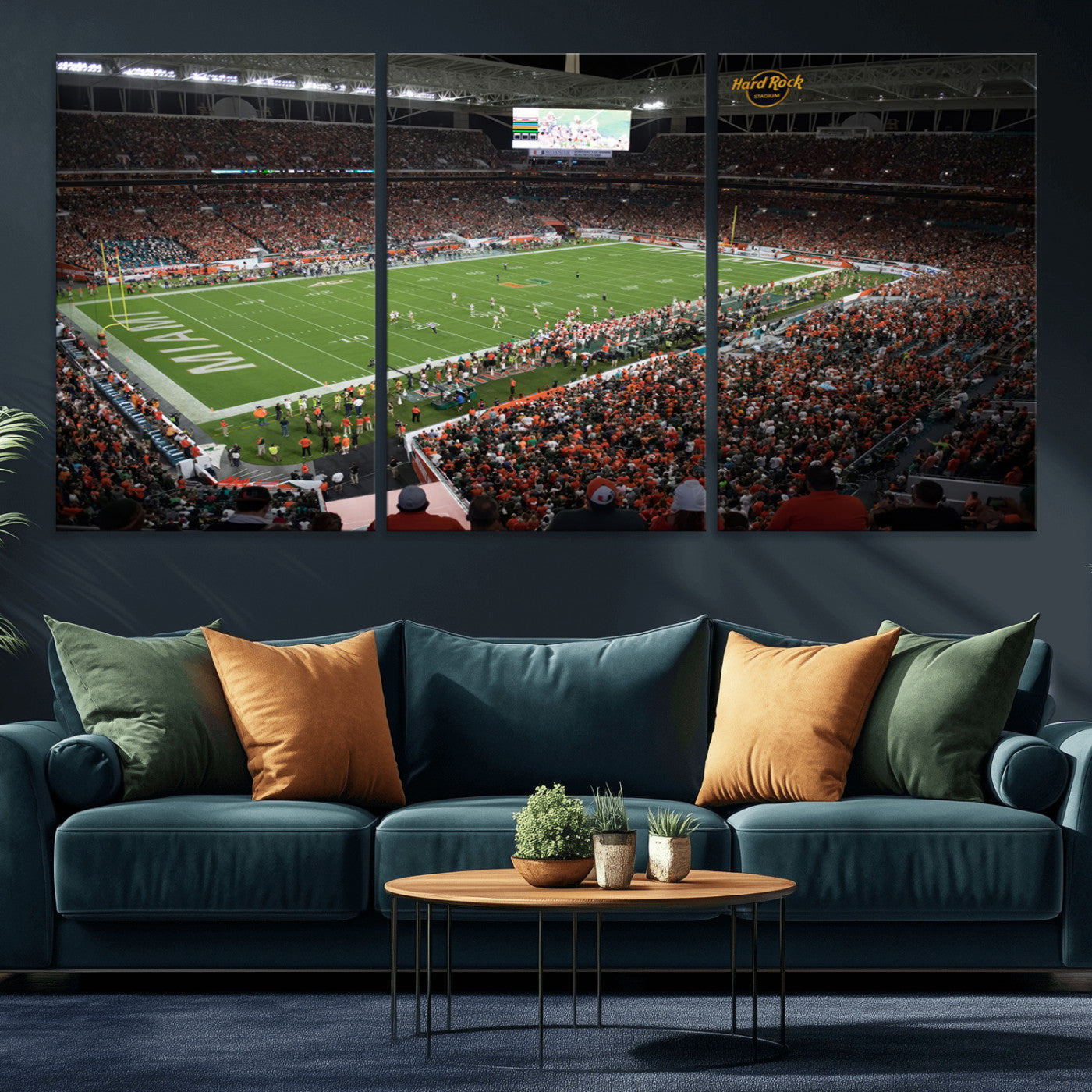 MGV-CV-60X30-3P - Miami Hurricanes Football Team Print Canvas- Miami Hard Rock Stadium Wall Art Canvas Print