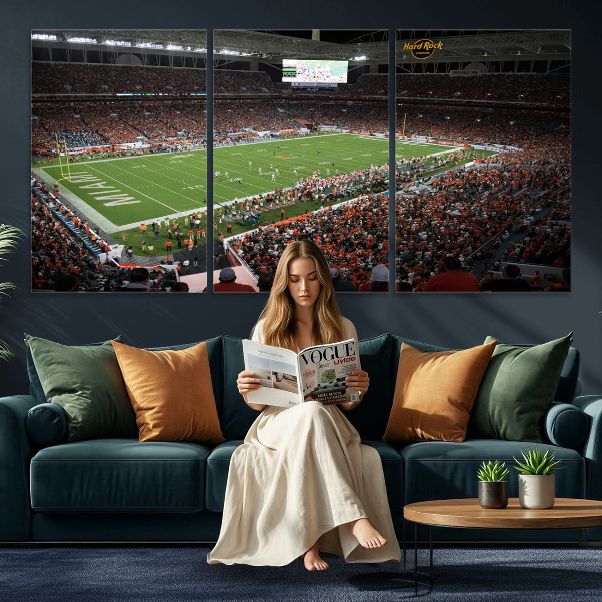 33698-PAN-FL-20X10 - Miami Hurricanes Football Team Print Canvas- Miami Hard Rock Stadium Wall Art Canvas Print