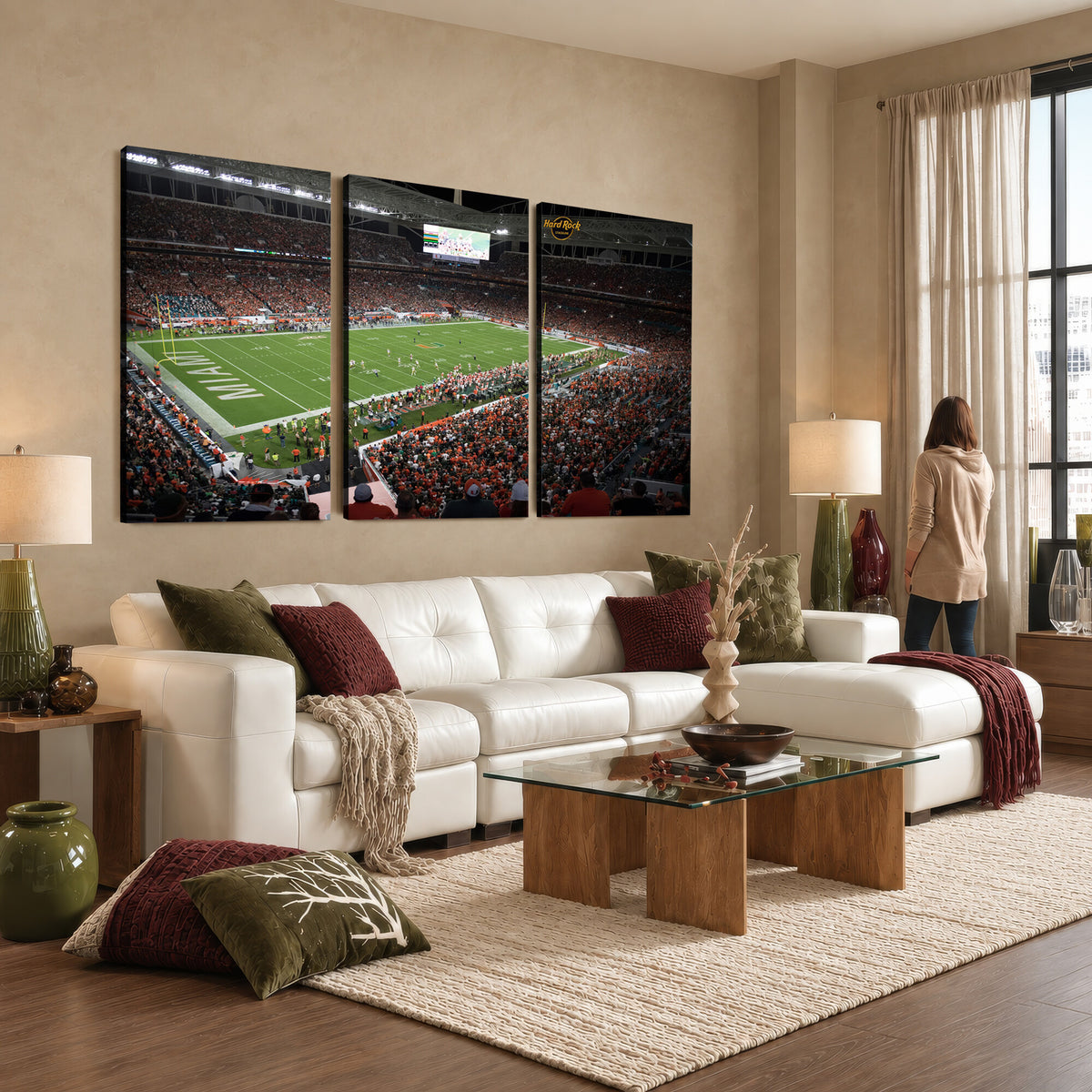 33698-MGV-CV-36X24 - Miami Hurricanes Football Team Print Canvas, Miami Hard Rock Stadium
