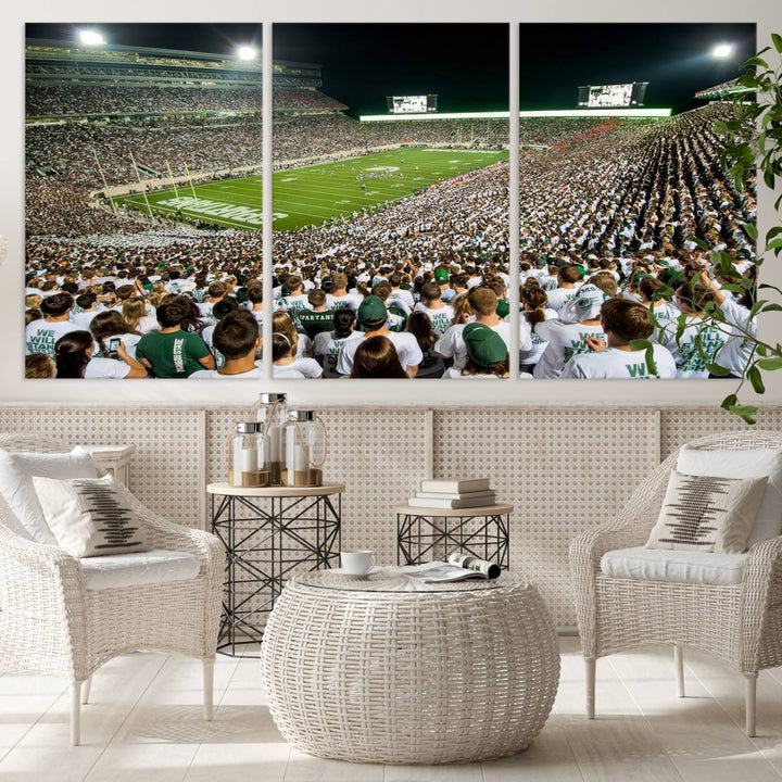 Michigan State Spartans Football Team Print - East Lansing Spartan Stadium Wall Art Canvas Print