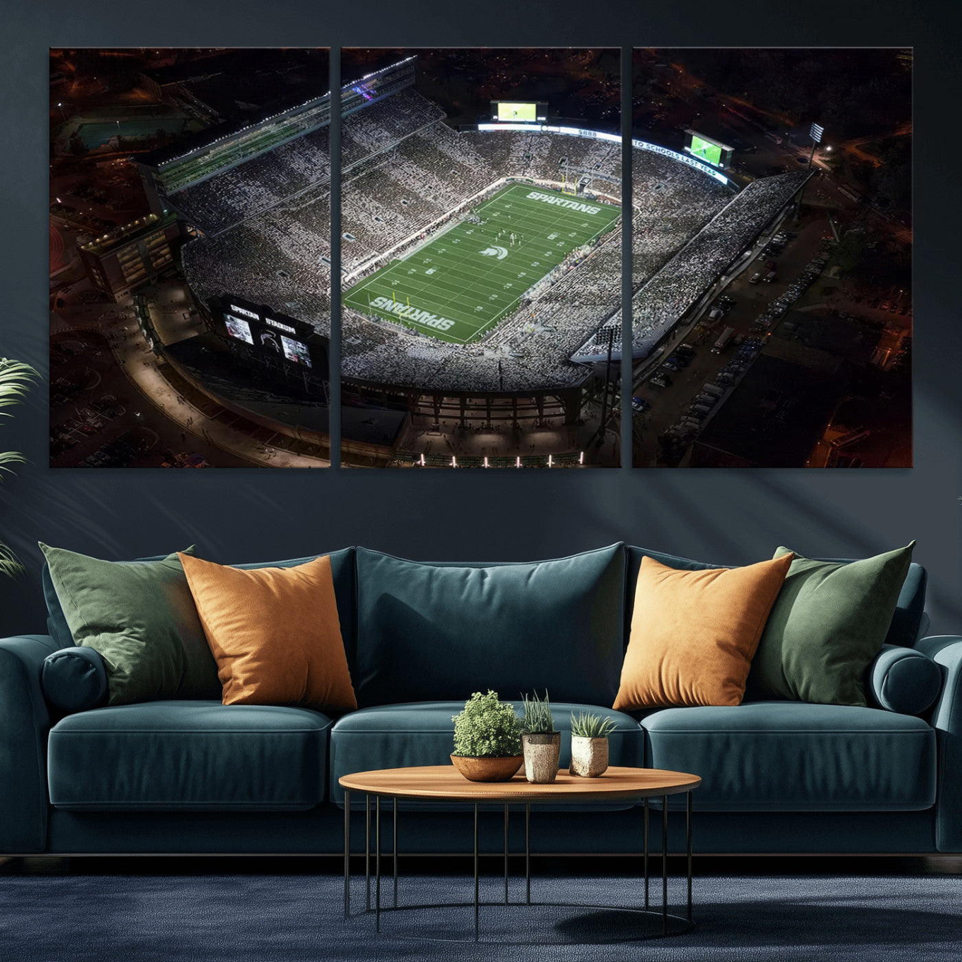 MGV-CV-60X30-3P - Michigan State Spartans Football Team Print - East Lansing Spartan Stadium Print Wall Art