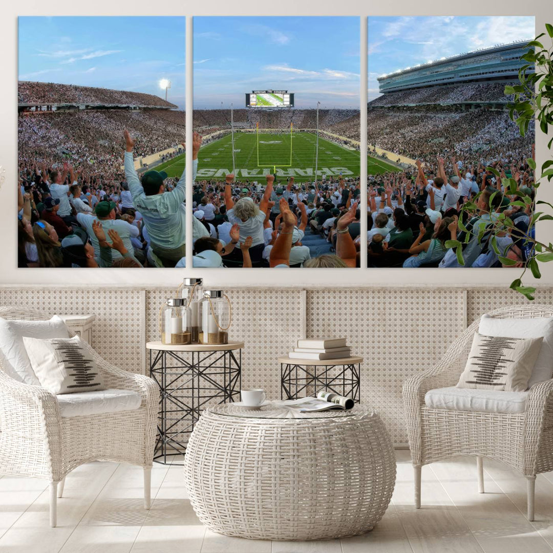 Michigan State Spartans Football Team Print - East Lansing Spartan Stadium Wall Art Canvas Print