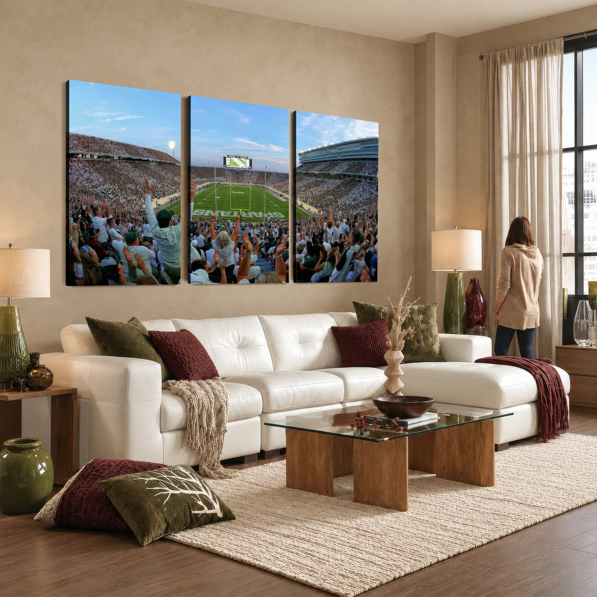 73105-PAN-FL-20X10 - Michigan State Spartans Football Team Art Print - East Lansing Spartan Stadium Wall Art Canvas Print