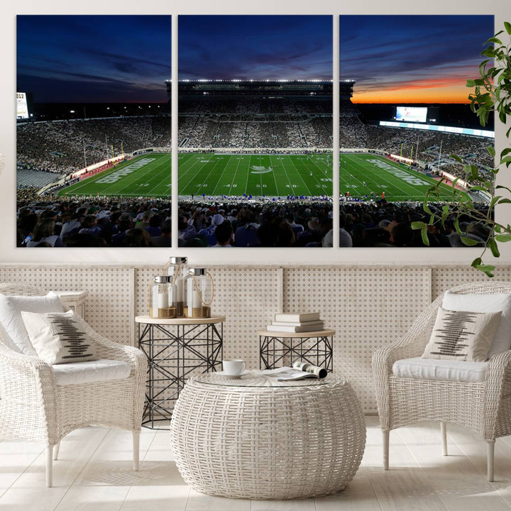 Michigan State Spartans Football Team Print - East Lansing Spartan Stadium Wall Art Canvas Print