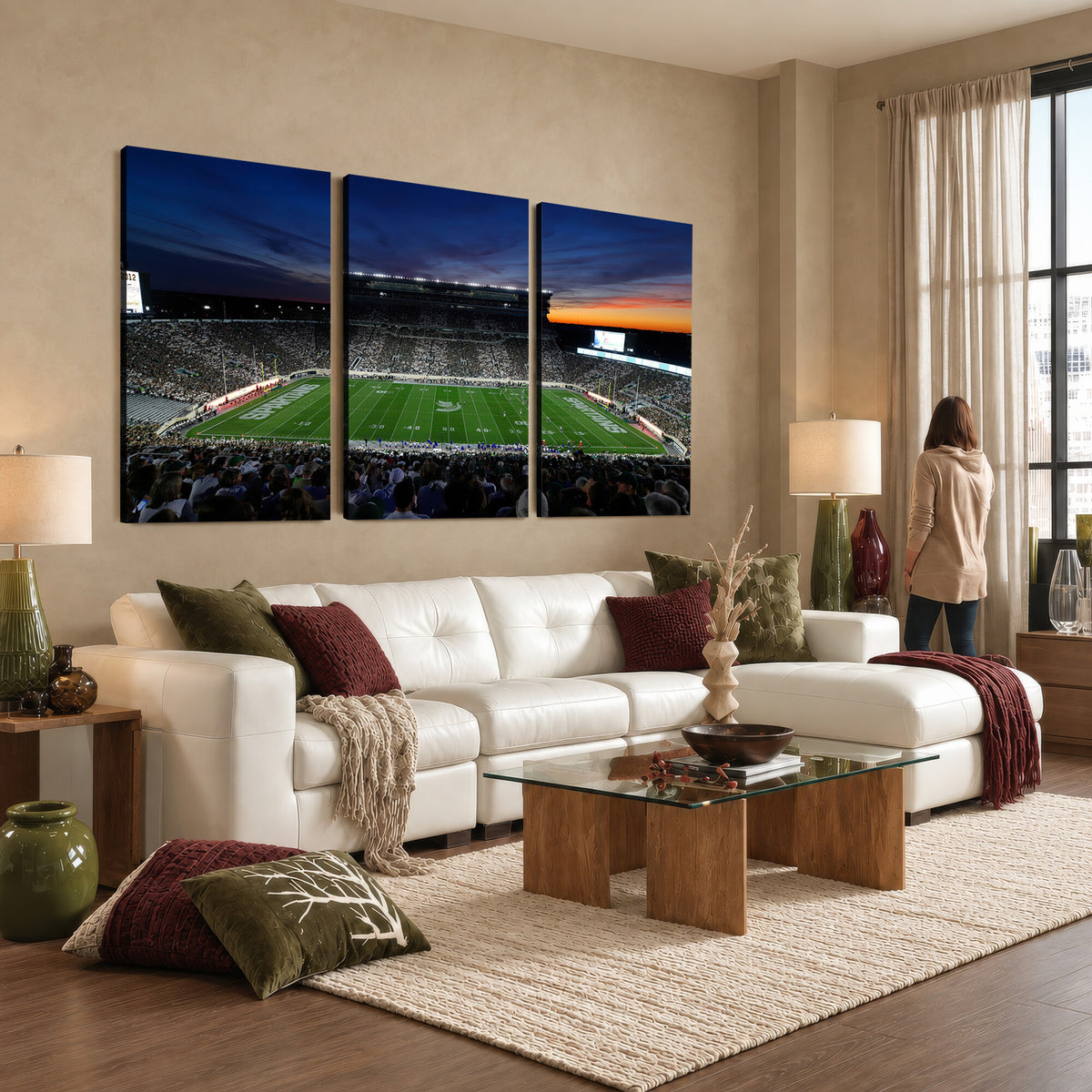 49074-MGV-CV-36X24 - Michigan State Spartans Football Team Print, East Lansing, Home Bar Wall Decor