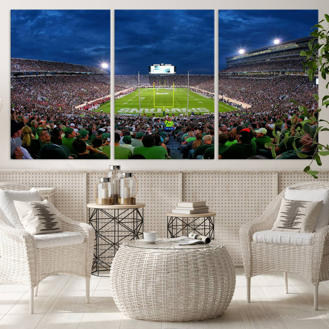 Michigan State Spartans Football Team Print - East Lansing Spartan Stadium Wall Art Canvas Print