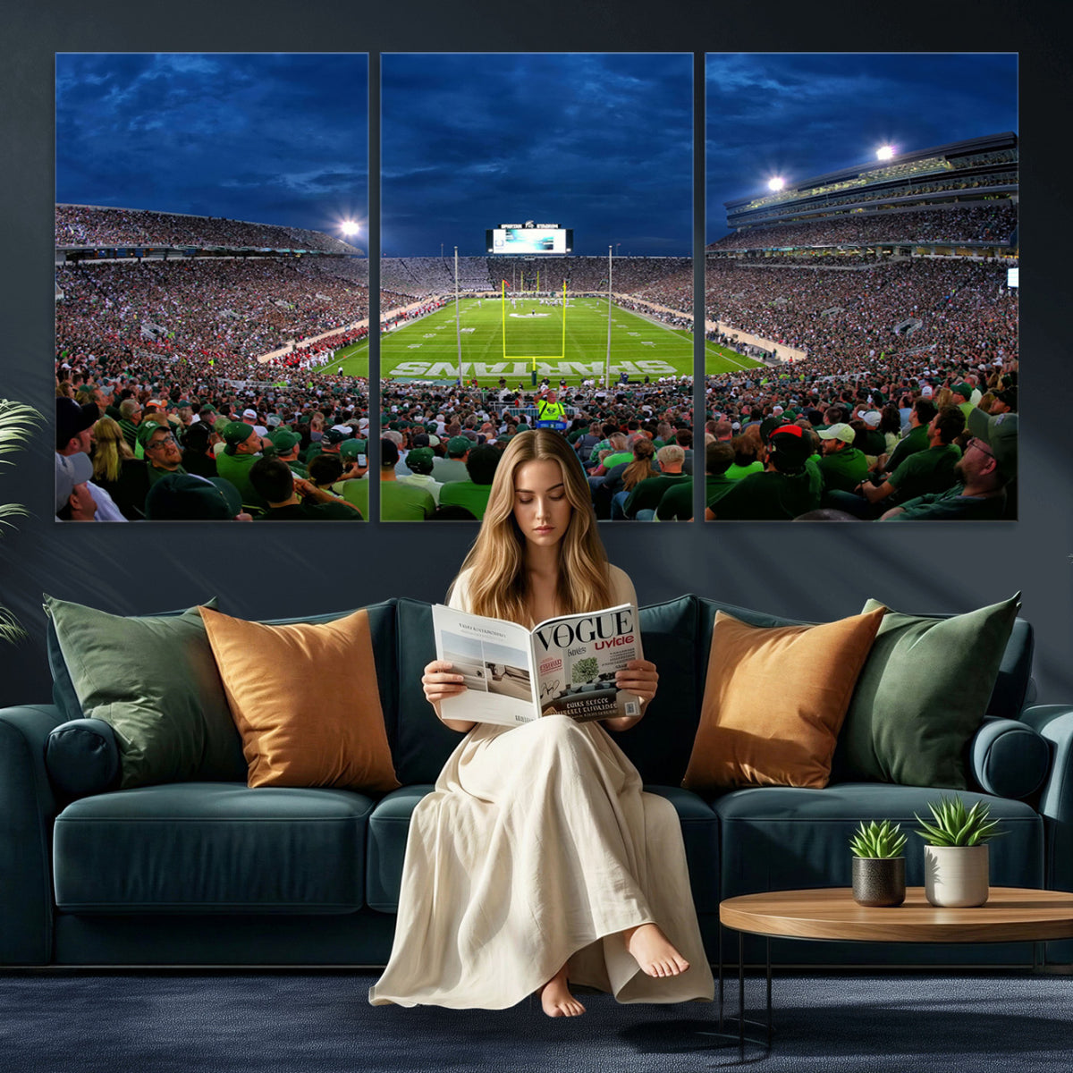 35248-PAN-FL-20X10 - Michigan State Spartans Football Team Print - East Lansing Spartan Stadium Wall Art Canvas Print