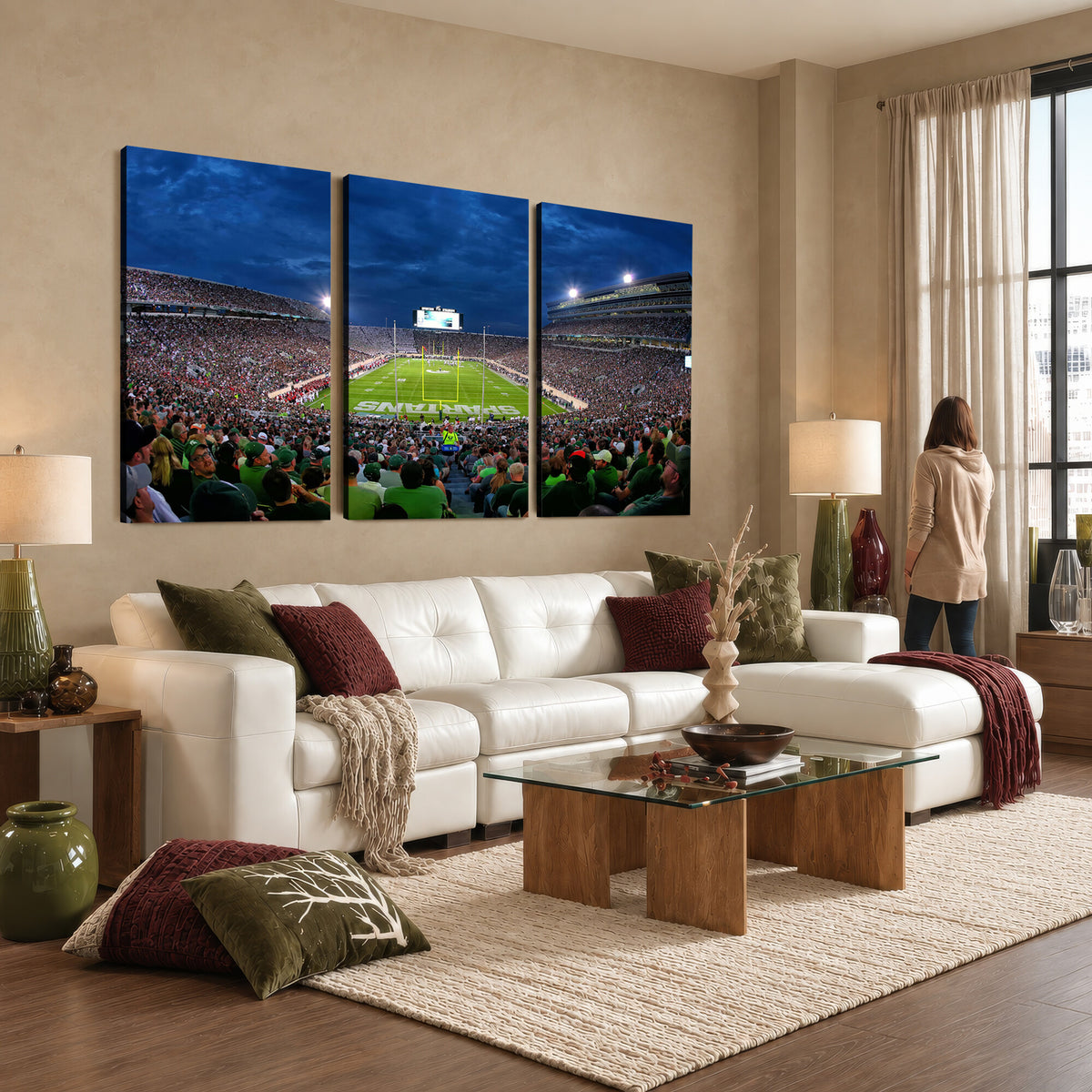 35248-MGV-CV-36X24 - Michigan State Spartans Football Team Print, East Lansing, Extra Large Game Room Wall Decor